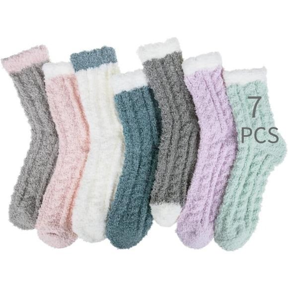 6-7 Pairs Womens Winter Fuzzy Socks Cozy Fluffy Socks Warm Fuzzy Christmas Socks - Picture 6 of 7